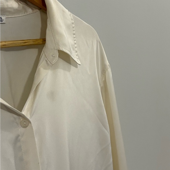 Cream Satin Button-Up Blouse - Picture 2 of 3